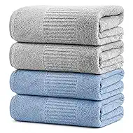 SEISSO 4 Pack Extra Large Bath Towels 63"x35", Bath Sheets for Sensitive Skin 70% Polyester 30% Viscose Fiber from Bamboo, Super Soft, Highly Absorbent & Quick Dry, Oversized (4, Light Blue+Grey)