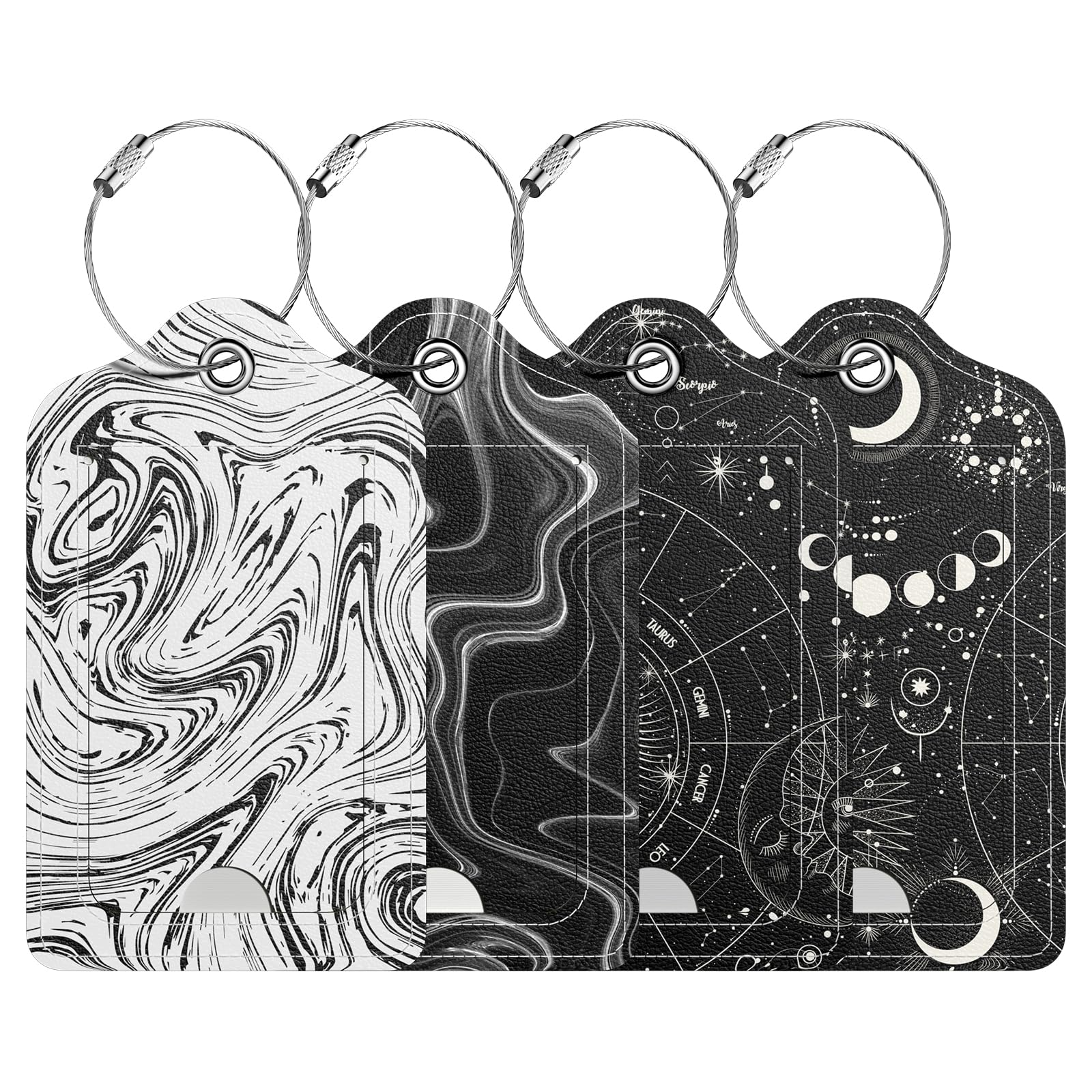 Hsxnam 4 Pack PU Leather Luggage Tags for Suitcase, Travel Cruise Luggage Tag with Privacy Flap, Name ID Label and Metal Loop for Women Men Baggage