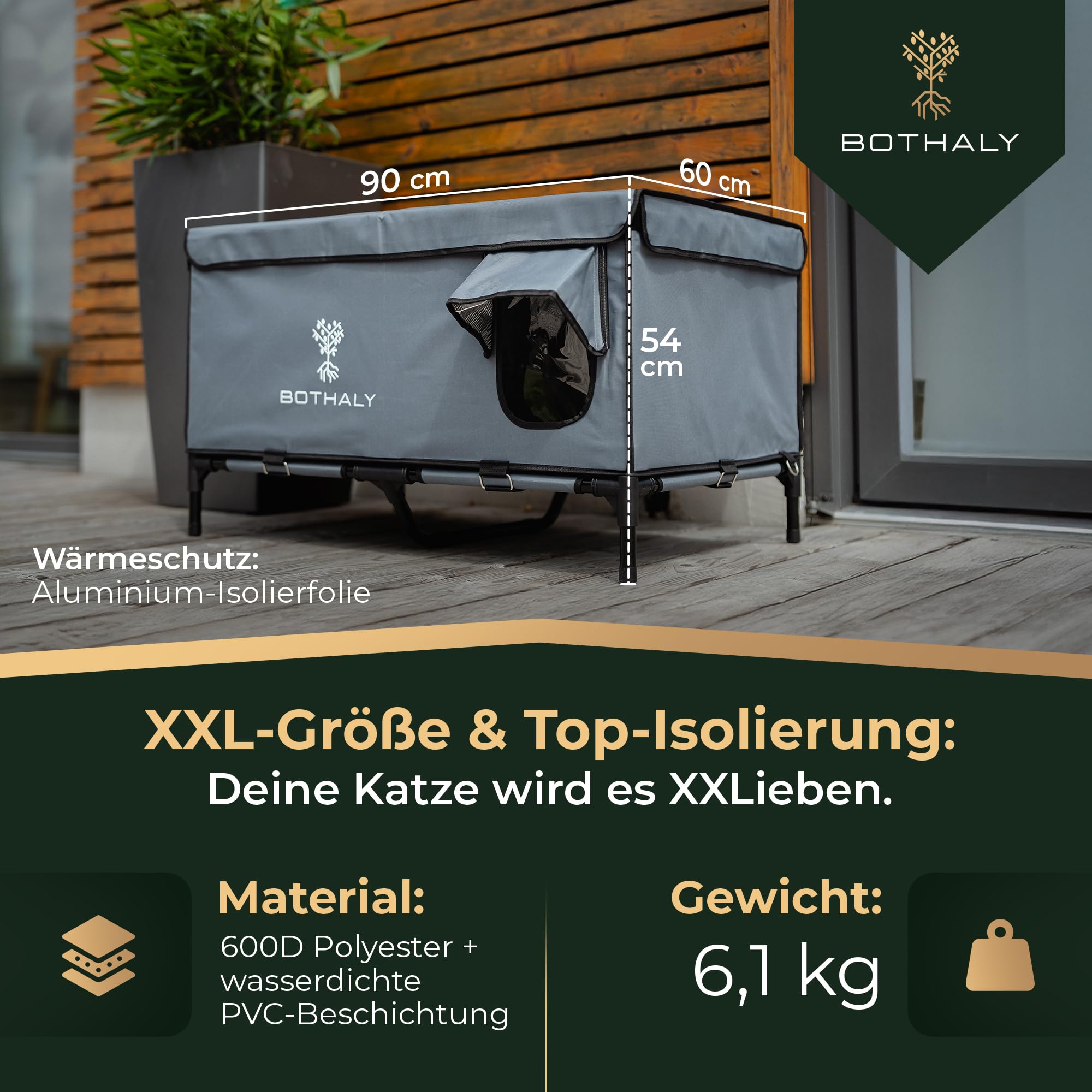 Katzenhaus Outdoor Winterfest [XXL] 2in1 Faltbar Katzenhöhle für Garten, Reisen, als Hundehütte Outdoor, Hundehöhle, Indoor, Isoliert, Wetterfest