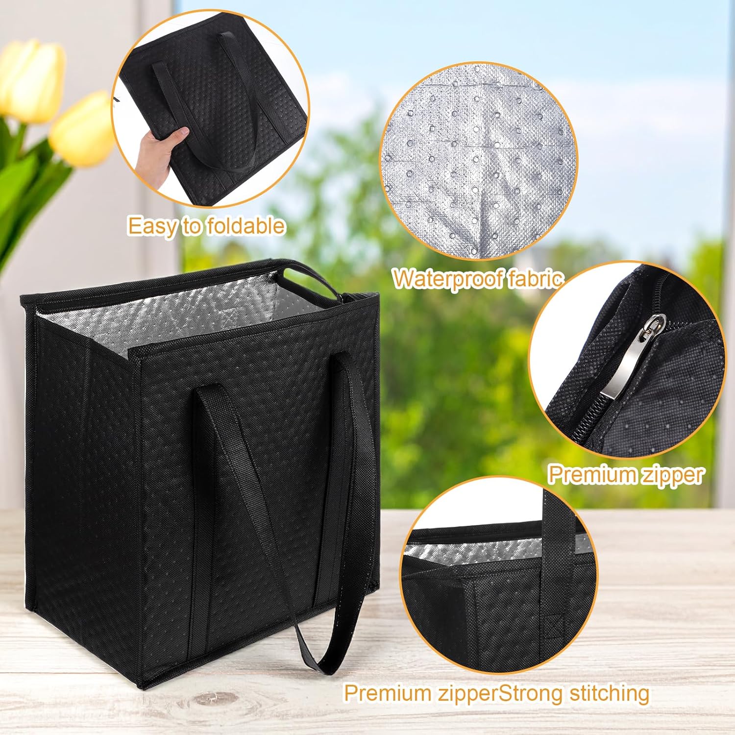 6 Pcs Insulated Grocery Bags Large Reusable Insulated Cooler Bags with Zipper Top Shopping Totes for Hot or Cold Food - Image 5