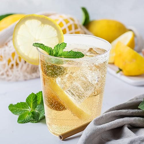 Vista 6 de FOCUSLINE Vasos de plástico transparente de 10 onzas, vasos desechables de plástico duro, reutilizables, 100