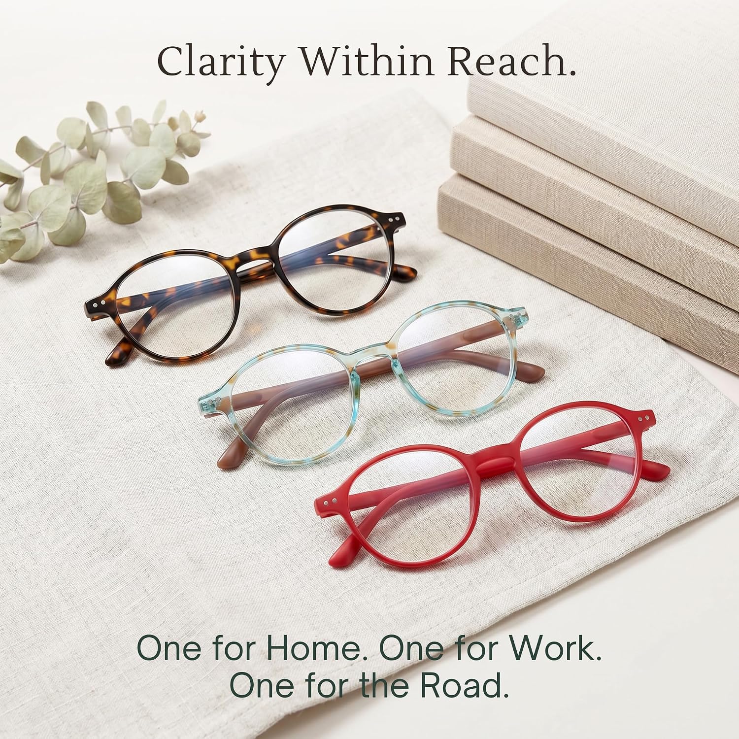 2SeeLife 3-Pack Small Round Reading Glasses for Men & Women – Narrow-Medium Fit, Sturdy Frame, Spring Hinges, Premium Retro Readers, Brown Tortoise, Aqua Blue, Red, +2.75