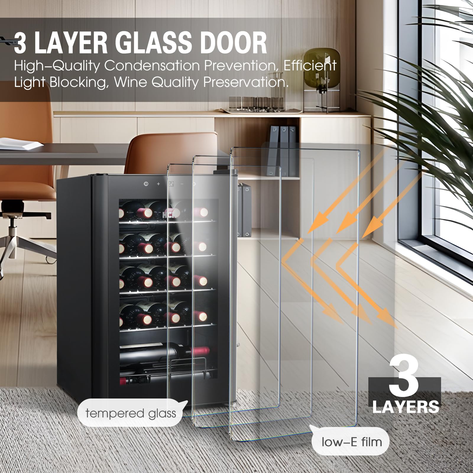HCK 70L Weinkühlschrank für 24 Flaschen 4-22°C Glastür Schwarz