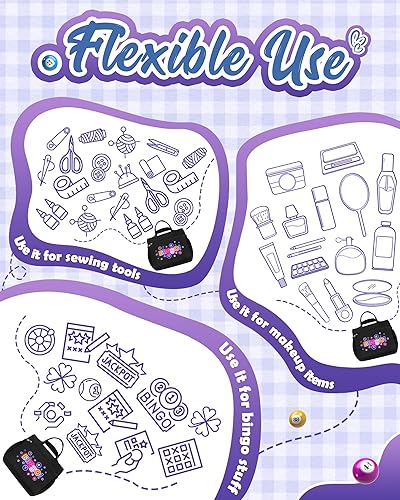 Miniatura 6 de Bolsa de bingo para Daubers Dabbers Dobbers Dotters resistente al agua, bolsa de accesorios de bingo con bolsillos para adultos mayores (negro)