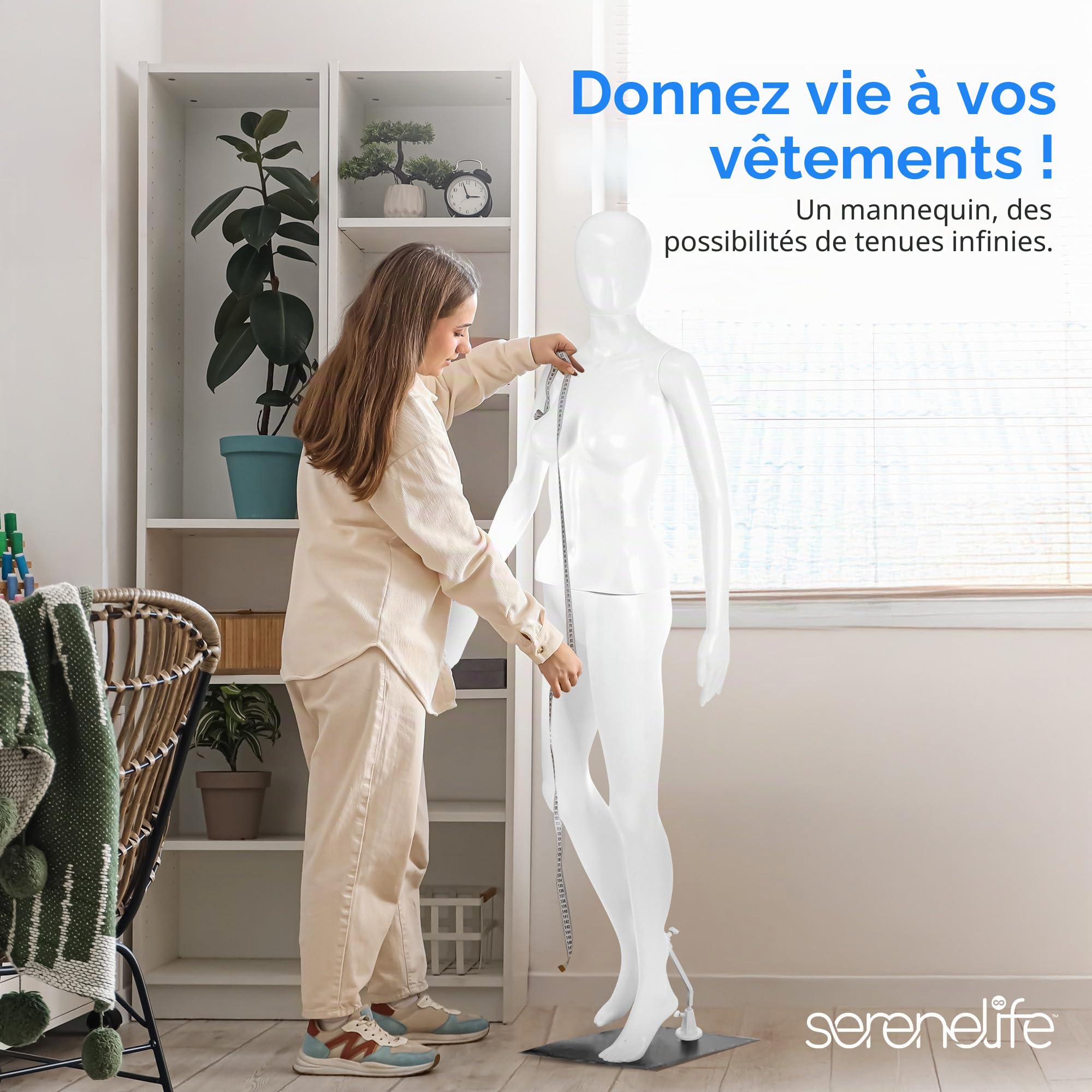 SereneLife Mannequin Femme Corps Complet 175 cm – Mannequin Vitrine Articulé avec Tête Réglable, Membres Flexibles, Base Stable et Design Démontable pour Boutique, Magasin et Exposition