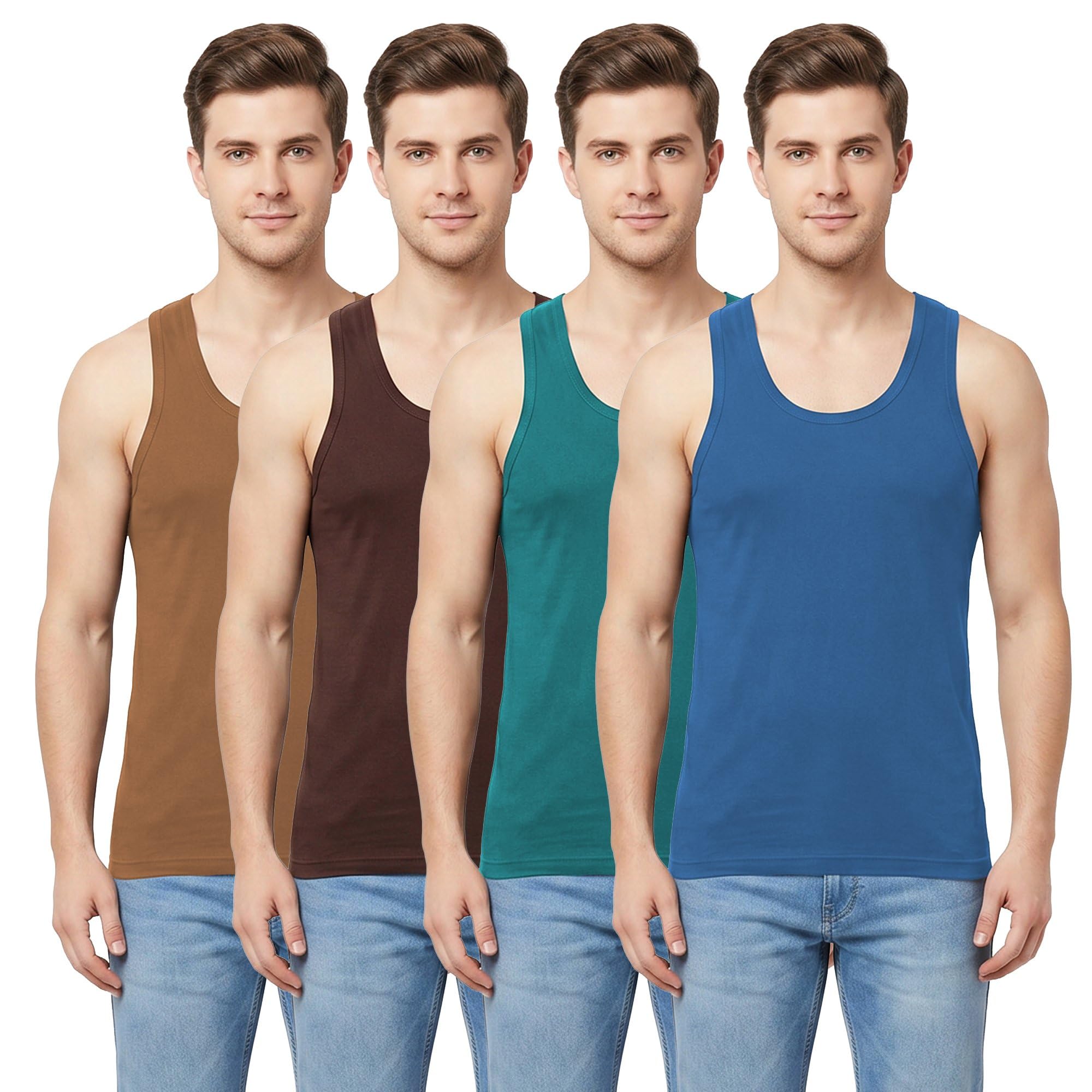 sporto Macho Men's Pure Cotton Breathable Multicolour Vest Pack of 4-picture-32