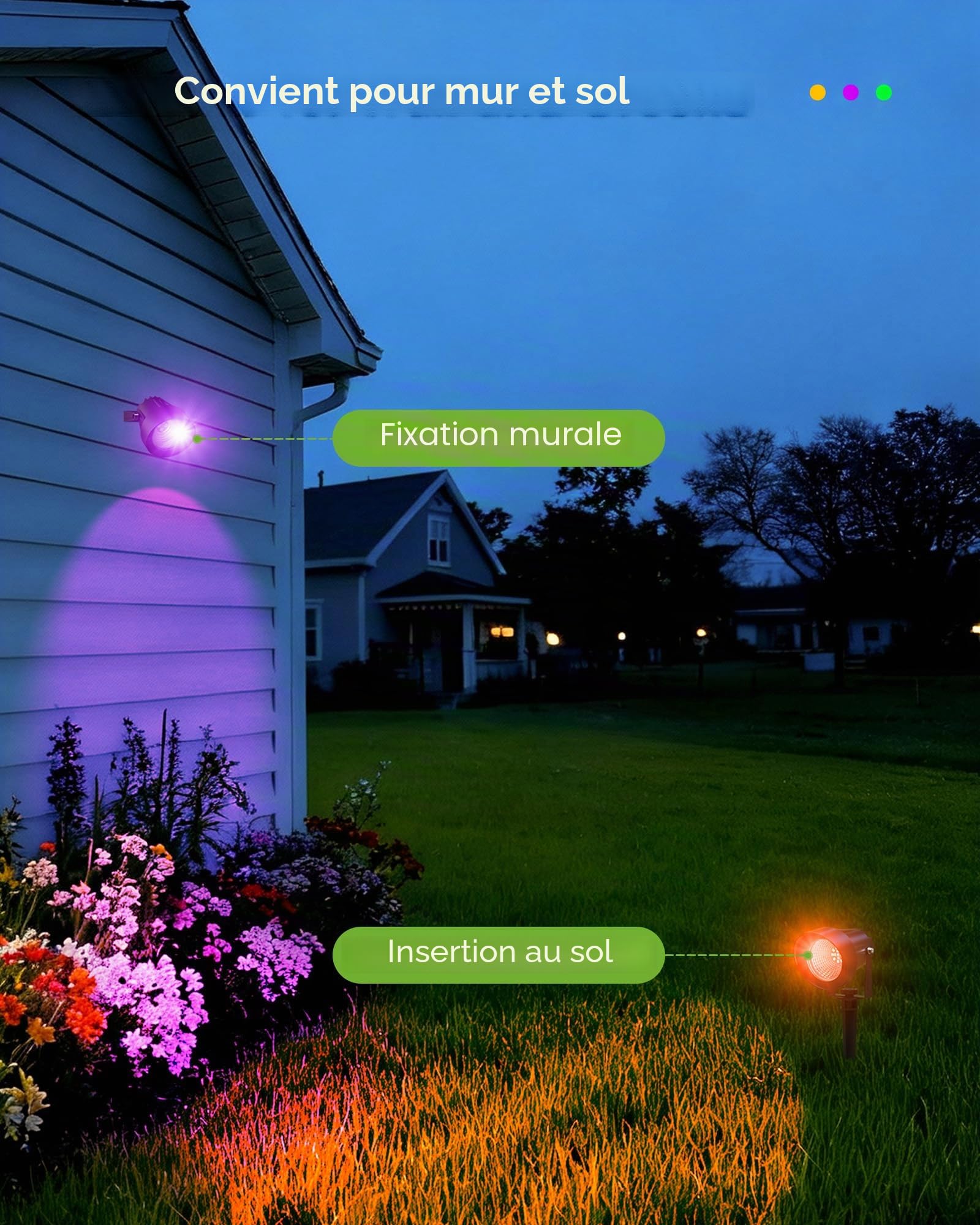 Spot LED Extérieur RGB, 4 Pièces Éclairage de Jardin LED RGB avec App Bluetooth et Télécommande, Avec une prise de 1.5 m, Étanche IP65 Lumiere Jardin pour Terrasse Pelouse Chemins