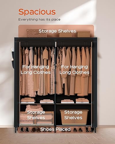 Miniatura 4 de Armario portátil, armario de gran capacidad de 54.3 pulgadas con cubierta, organizador de almacenamiento de ropa con estantes y 2 varillas para