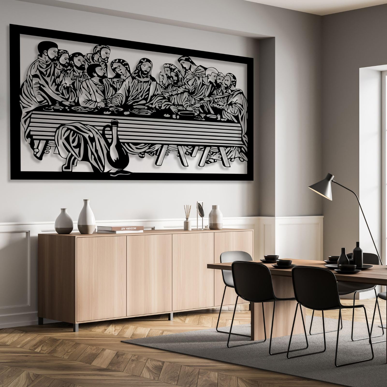 Jesus The Last Supper Metal Wall Art, The Last Supper Wall Decor, Christian Jesus Metal Wall Art, Religious Faith Wall Decor for Dining Room, Living Room (Black,19" W x 10" H / 47 x 26 cm)