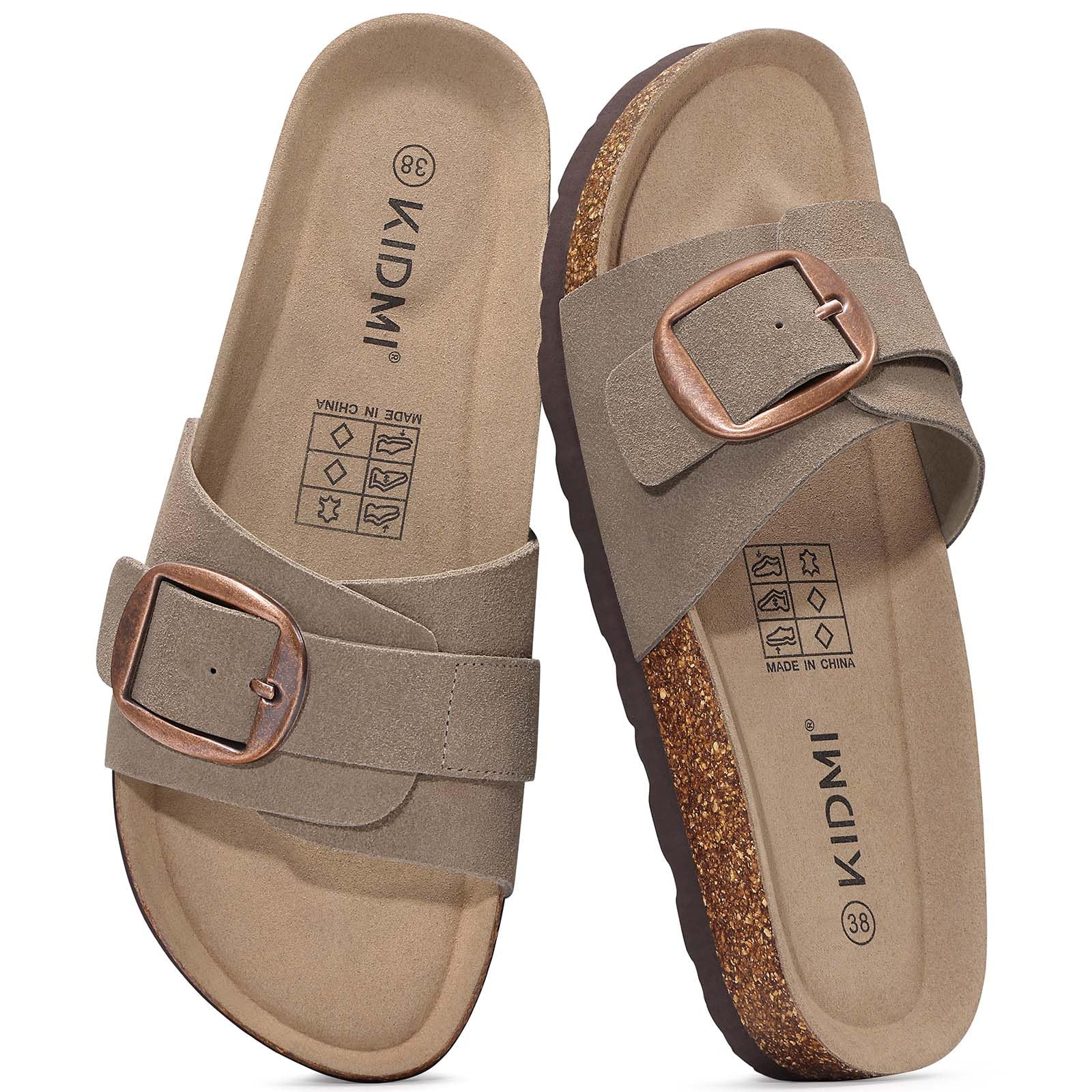 KIDMI Women's Cork Footbed Sandals Comfortable Suede Summer Slides