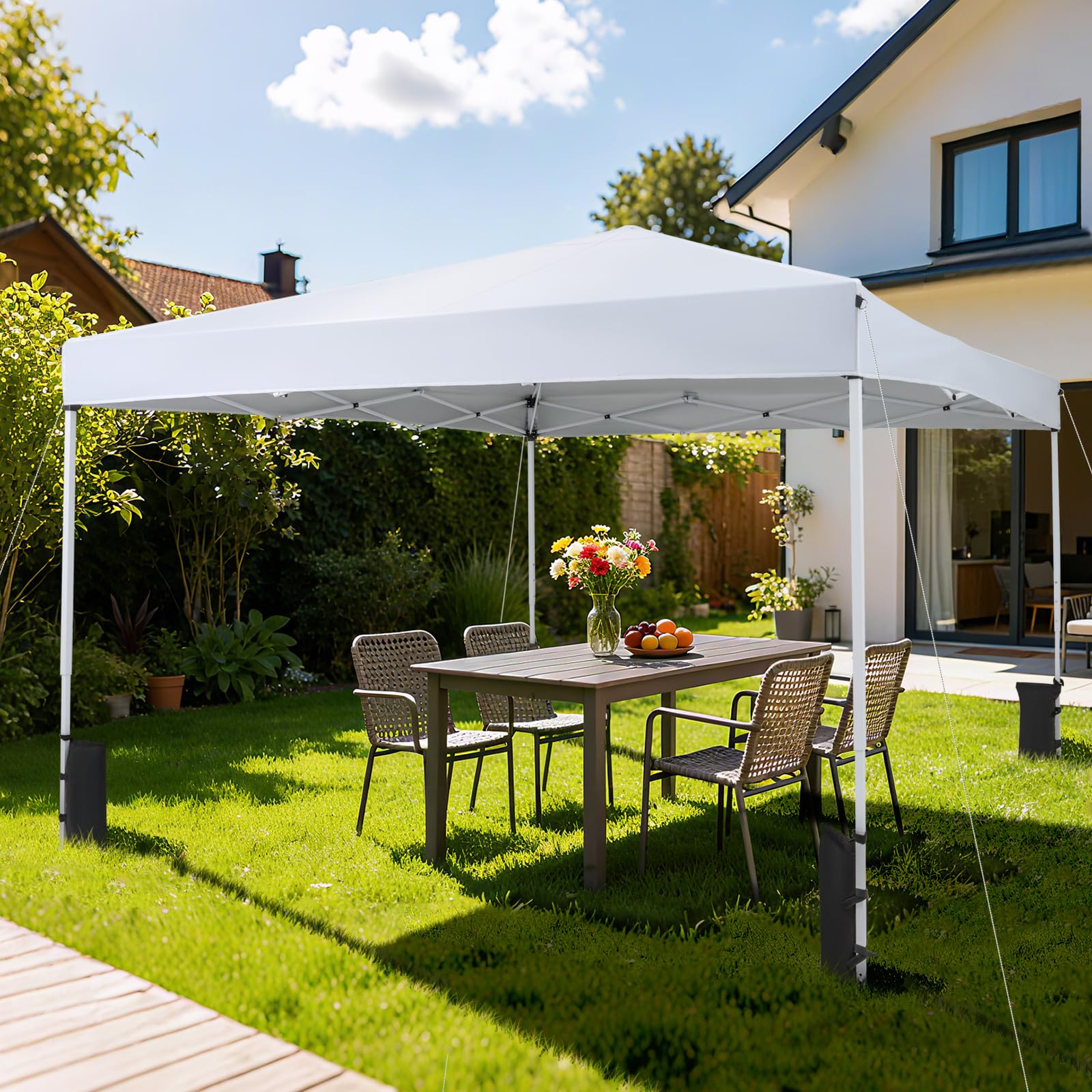 COSTWAY Carpa Plegable 3 x 3 m, Pop up, cenador para Jardin Impermeable, Bolsa de Transporte, Protección Solar, Acero, Pabellón Gazebo pergolas Portátil Camping Fiesta Playa Patio Terraza (Blanco)