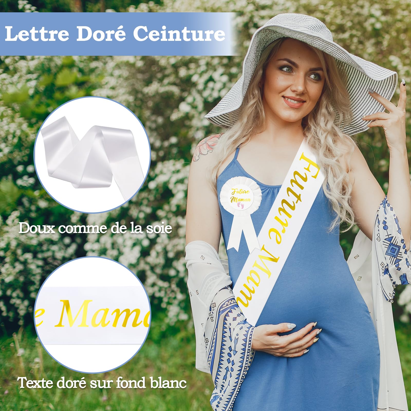 Écharpe Future Maman et Papa+ Épingle Future Maman et Papa, Écharpe Blanches Future Maman Futur Papa Decoration Baby Shower pour Baptême Fête Prénatale Naissance, Cadeau pour Futur Papa Maman