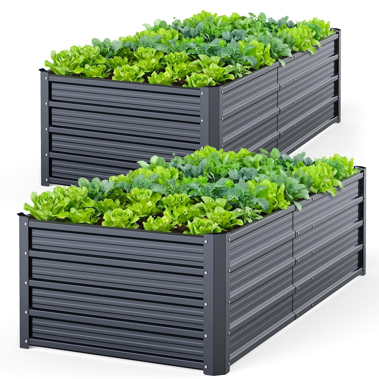 Ohuhu Metall Hochbeet Pflanzenbeet 2 Stück 180x90x45 cm, Hochbeete für Garten aus Robustes Stahlblech, Rostgeschützt & Stabil, Ideal für Garten Gemüse Kräuter Blumen Anthrazit