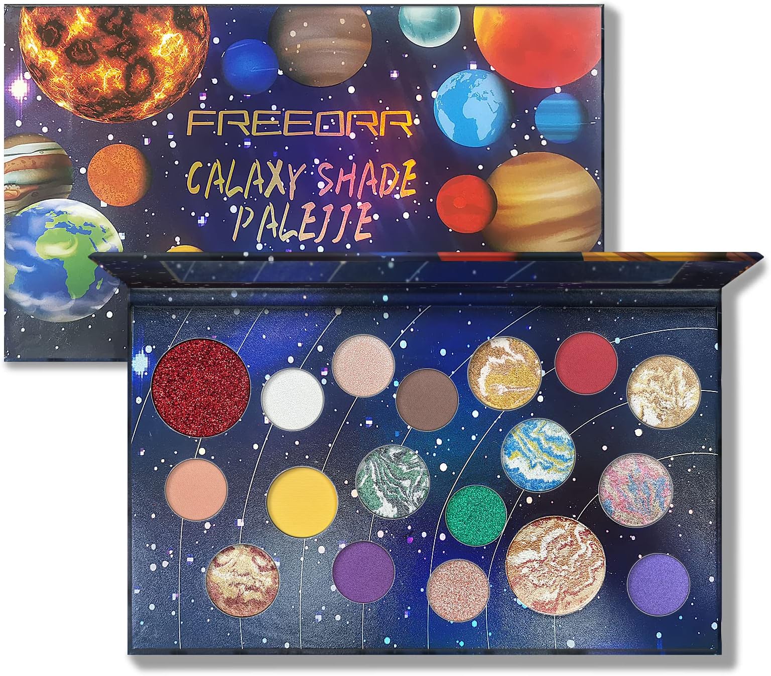 18 Colors Galaxy Eyeshadow Palette, Glitter Eyeshadow Makeup Multi Reflective Shimmer/Glitter Matte Bake Pressed Pearly High-pigmented Colorful Eye-Shadow Makeup Palette