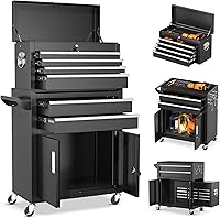 INTERGREAT 8-Drawer Rolling Tool Chest with Wheels, Detachable Toolbox, Hooks, Liners - Durable Black Garage Storage Cabinet