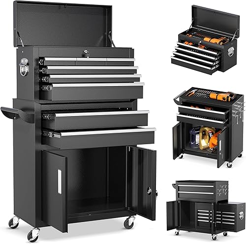 Miniatura 1 de INTERGREAT Cofre de herramientas con ruedas de 8 cajones, caja de herramientas ensamblada con ruedas, caja de herramientas superior desmontable,