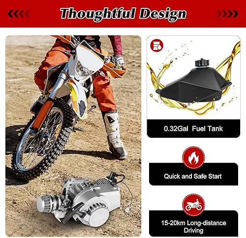 Miniatura 5 de Mini motor de bicicleta de 49 cc de 2 tiempos de un solo cilindro, kit de motor de arranque de tirador, motor refrigerado por aire para bicicleta de