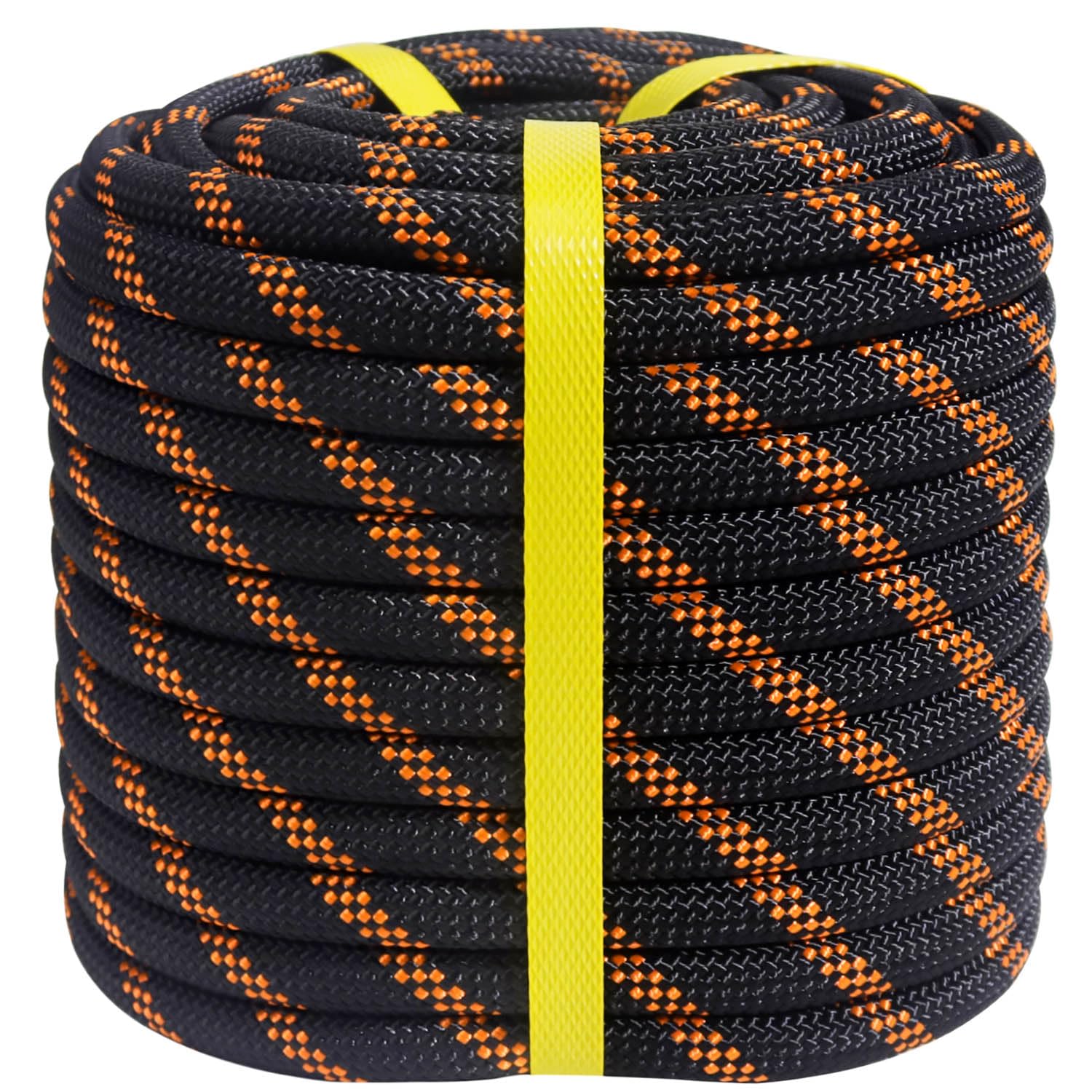 Double Braided Arborist Rigging Rope (1/2 in x 100 ft) Polyester Rope Climbing Rope 48 Strands for Tree Work Climbing Pulling Swing Sailing, Black/Orange