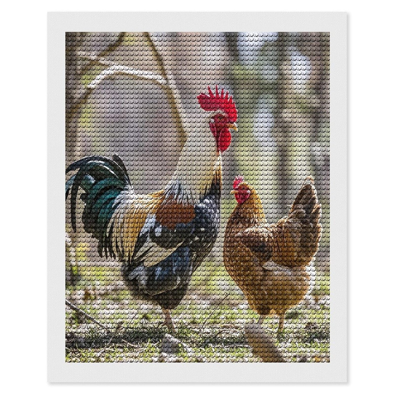 FekiLoot Rooster and Hen Diamond Painting Kits for Adults Round Paint with Diamonds Pictures Gem Art Painting Kits Personalized Diamond Art Full Drill for Beginners Home Wall Decor