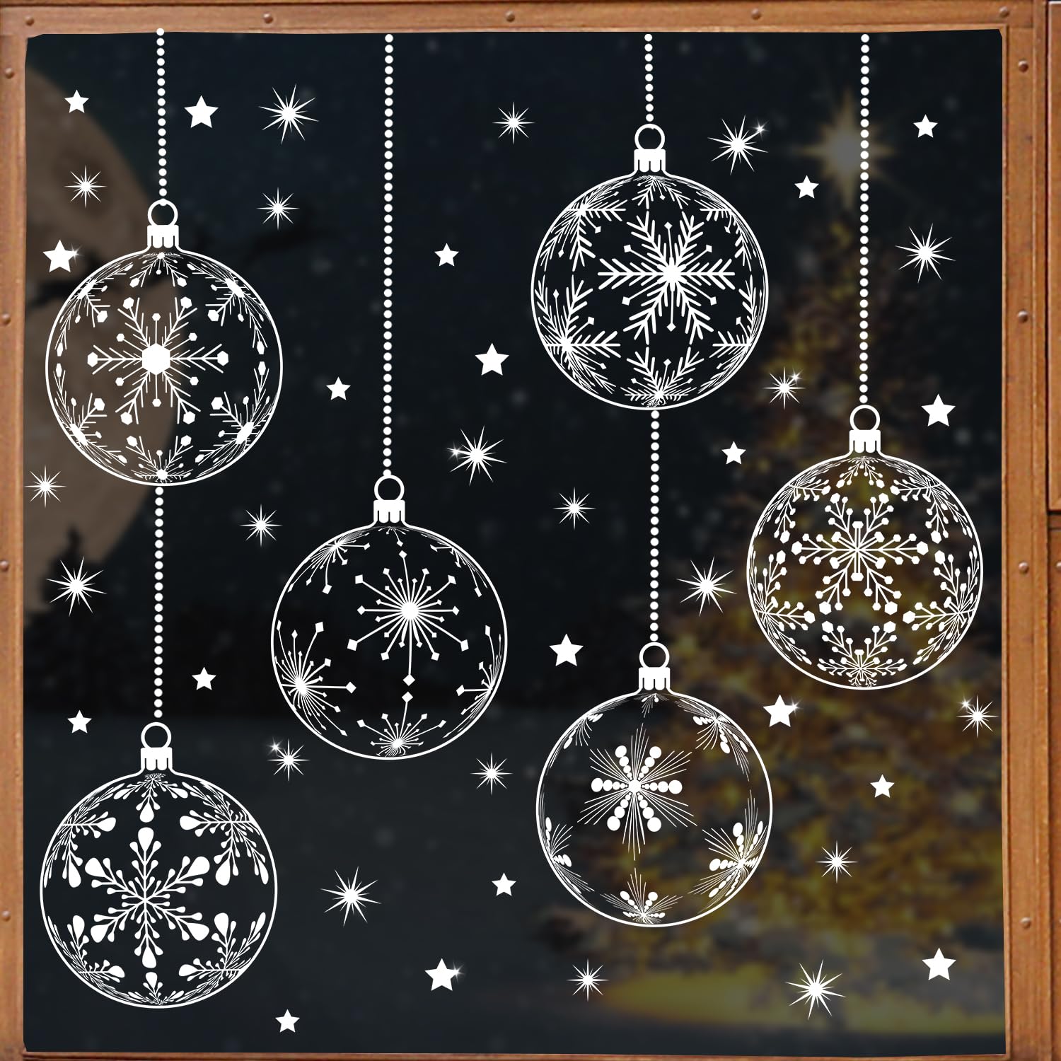 FMDPZUP Christmas Window Clings Stickers,White Balls and Snowflakes Extra Large Xmas Window Static Stickers,Christmas Winter Decoration Stick Wall Window Door Decal Sticker(8 White Balls)