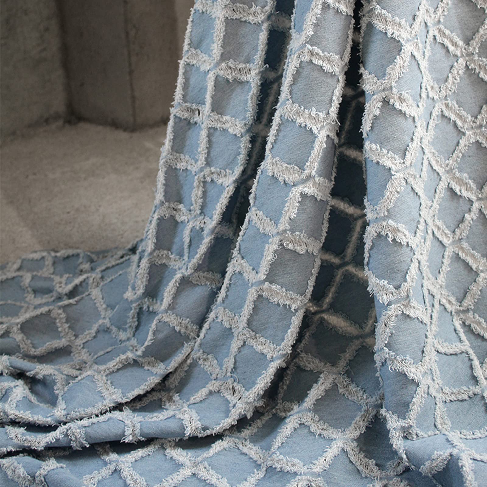 Tela vaquera Tela 100% Algodón Celeste Tela De Mezclilla De Diseño Hueco Material Lavado Tela De Costura Creativa Tela De Ropa De Primera Calidad Para Coser Abrigos Pantalone(Size:1.45x2m/57x78.7in)