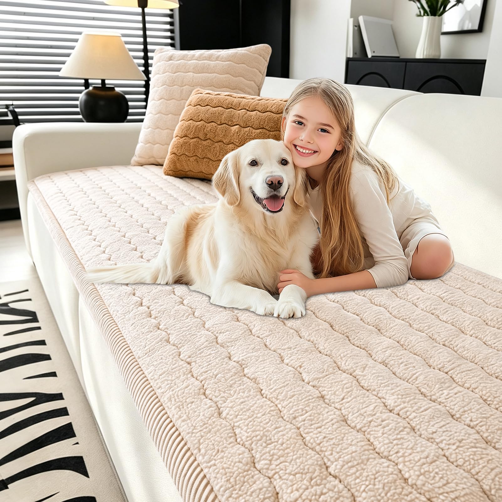 Sherpa Fleece Sofabezug, Neue rutschfest Sofabezüge Couch Überzug, Ecksofa Sofa überzug, Ultra Weich Sofaüberwürfe zum Möbel und Sofaschutz für das Wohnzimmer (Beige,70x210cm)