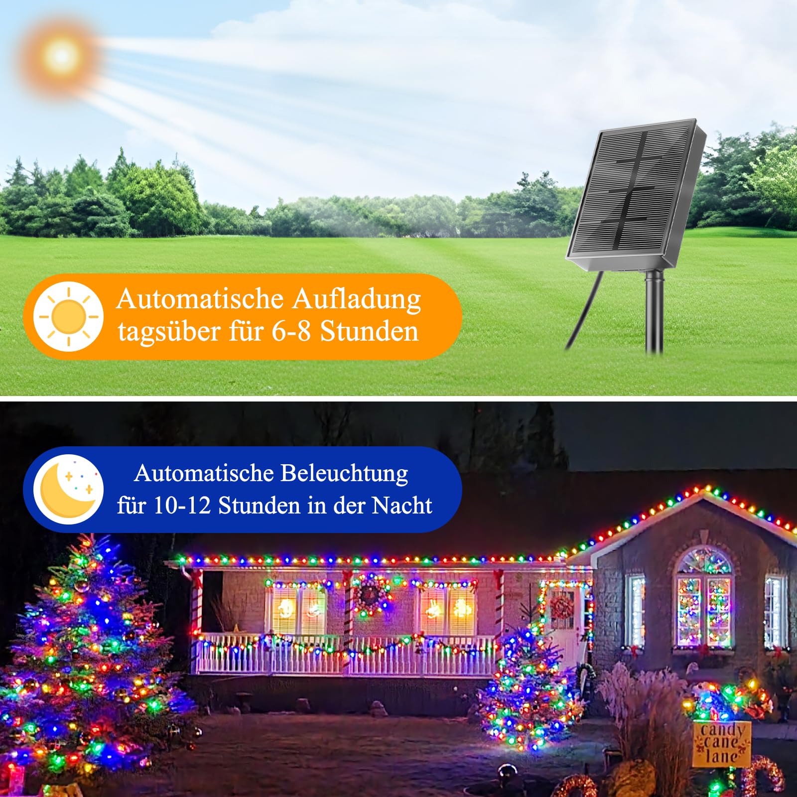 Kelenpro 2 Pezzi Catena di Luci Solari per Esterni, 20M 200LED Catena Luminosa Esterno Solare, Luci Solari da Giardino 8 Modalità IP65 Luce Esterno Decorazioni per Giardino,Natale,Matrimonio-Colore