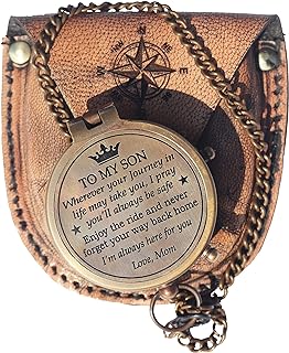 NEO WORLD OF NAUTICAL Brass Compass With Leather Case Mom To Son Compass| Graduation Day Gifts For Son| Brown Antique| Size- 2 Inch