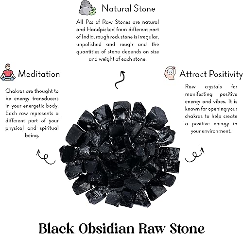 Miniatura 2 de Obsidiana  Cristal de obsidiana negra  Cristales crudos  Piedras ásperas de obsidiana negra  Piedras preciosas sin pulir  Piedra curativa  Rocas de