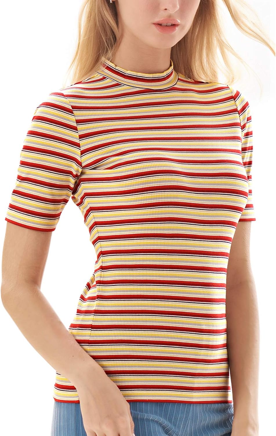 Womens Striped Shirt Mock Neck Tops for Women