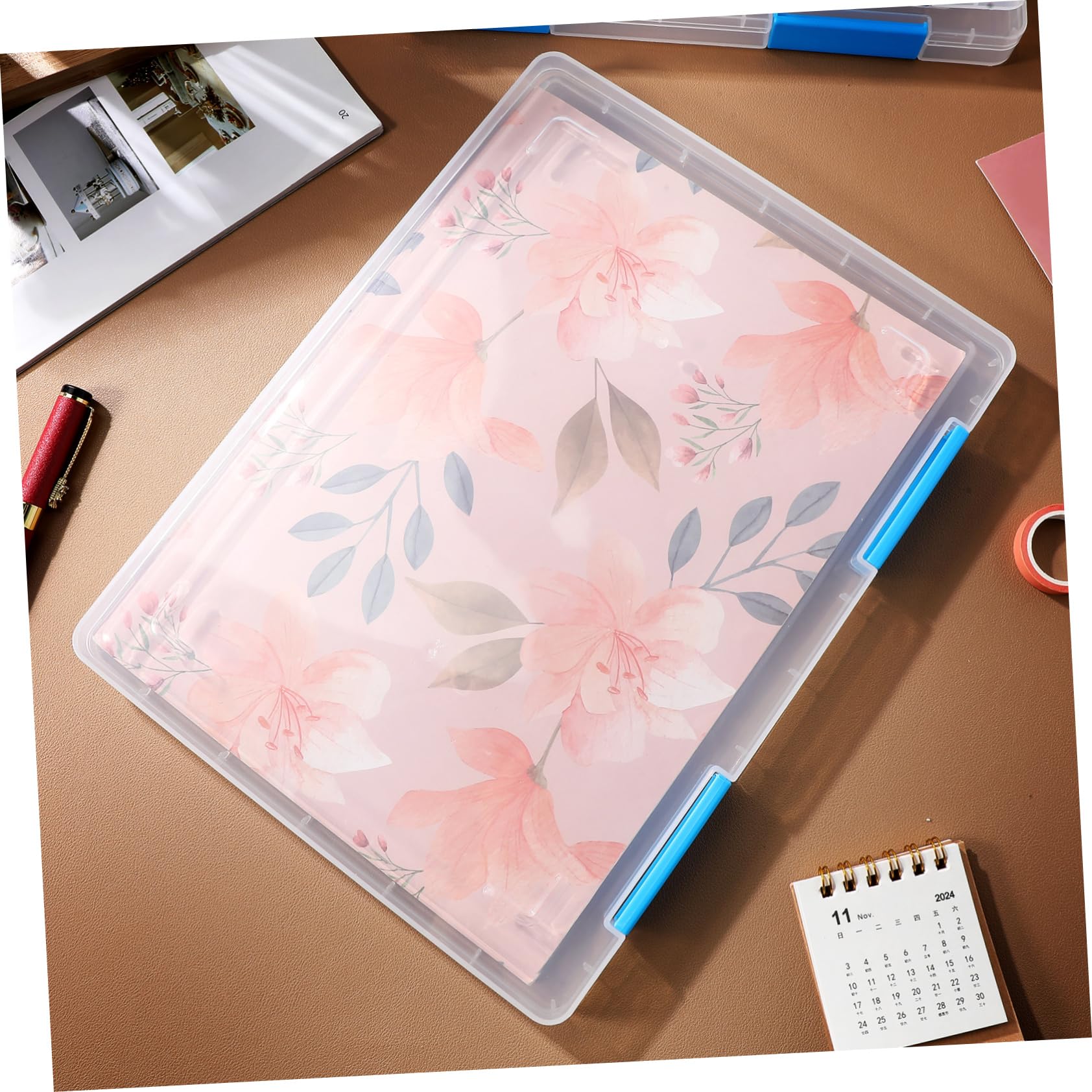 SECFOU Scatola Trasparente per Documenti A4 4pezzi, Plastico | Cartelline Portadocumenti e Storage File Boxes, con Coperchio Impilabile per Scuola e Ufficio, Decorazioni Scuola
