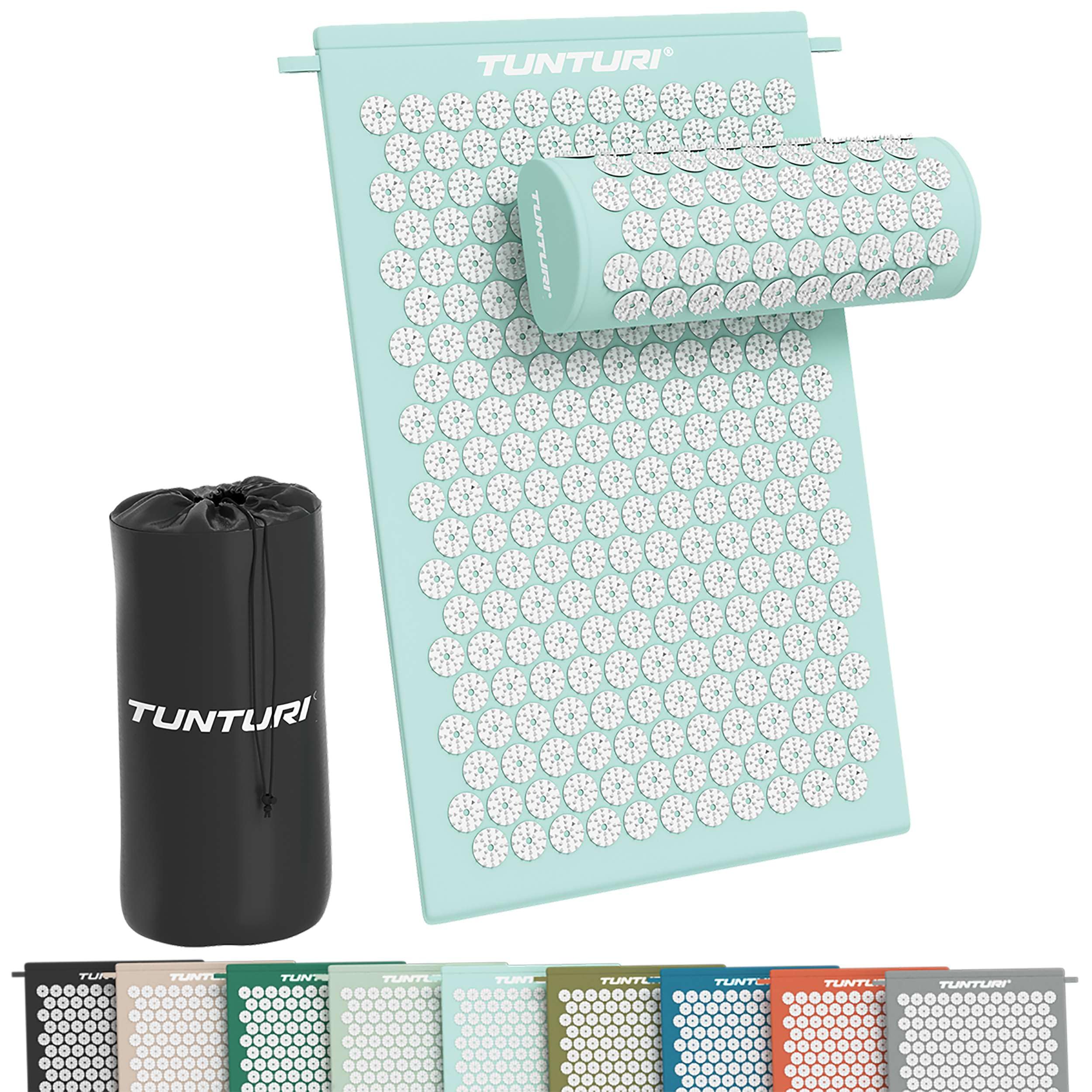 Tunturi Tappetino per agopressione con cuscino, tappetino per agopuntura, per schiena, collo, piedi, tutto il corpo, 2 in 1, tappetino per agopressione, anti-stress, 68 x 42 x 2 cm, azzurro