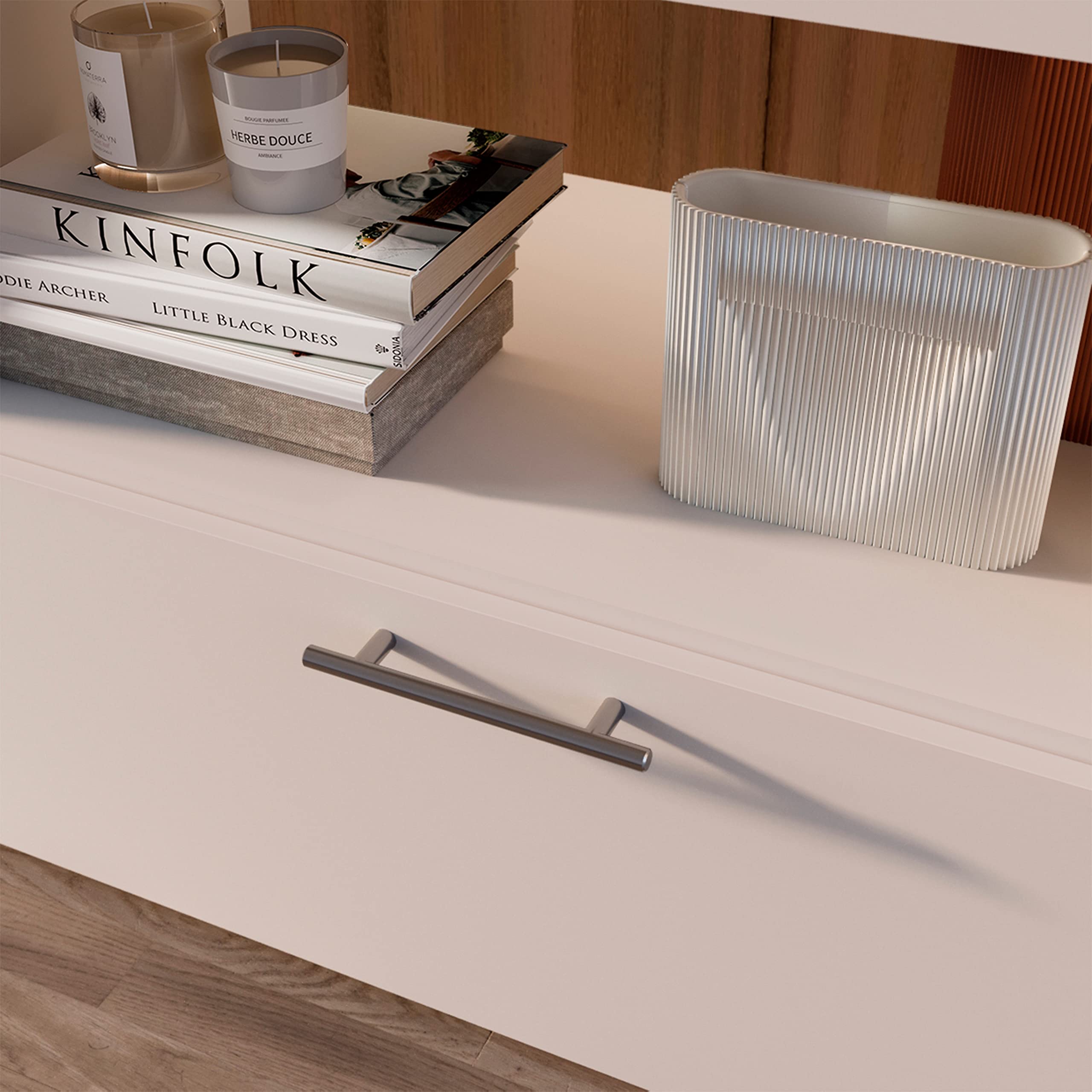 Emuca - Furniture Handle, L136mm, 96mm Interaxis, Steel, Satin Finished Nickel, Satin Nickel - Image 2