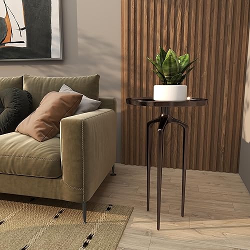 Miniatura 7 de Deco 79 Mesa auxiliar de metal de aluminio inspirada en la bandeja superior con 3 patas de trípode, mesa auxiliar de 16 x 16 x 25 pulgadas, color