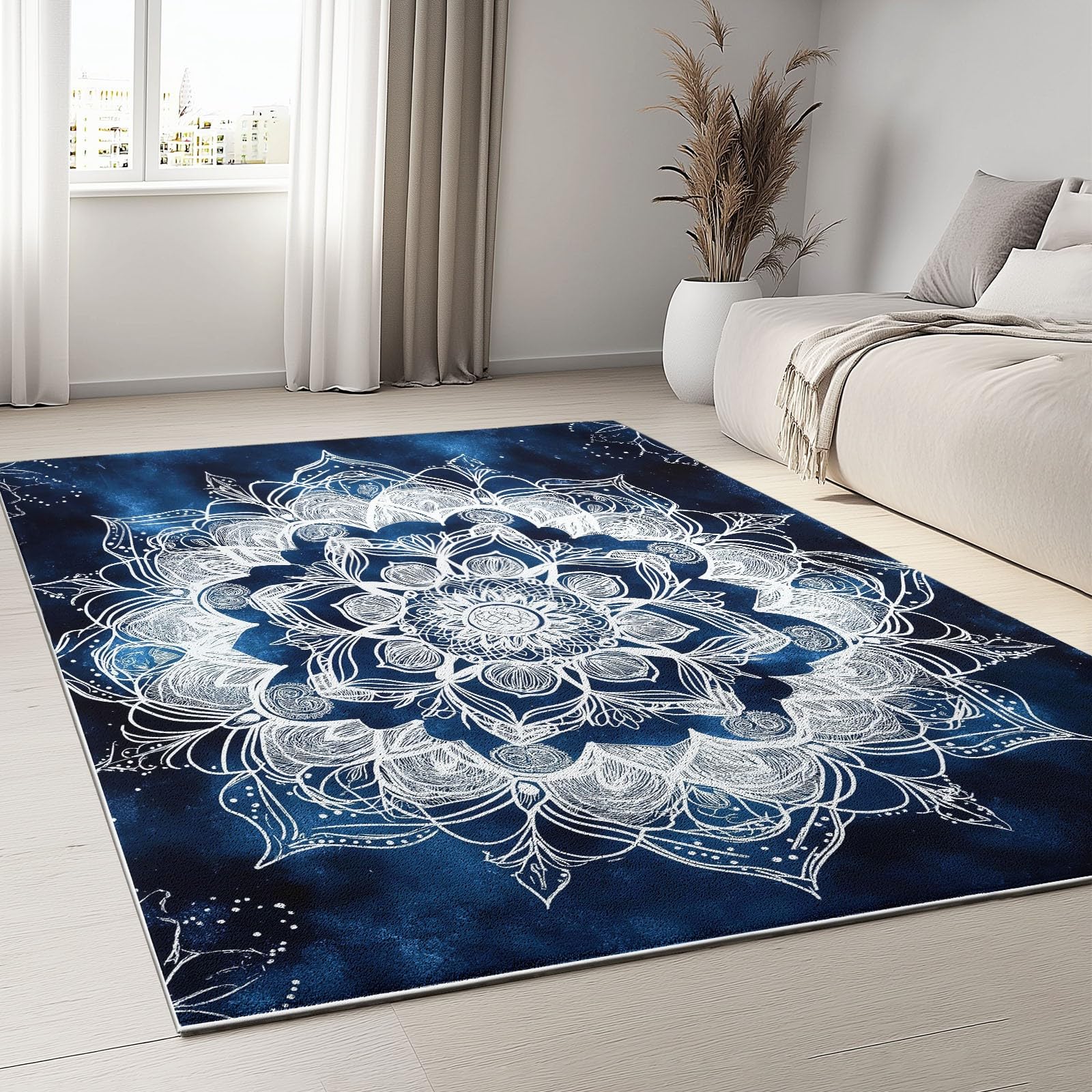 Genérico Alfombra Salon Mandala Blanco 120x180cm Antideslizante Alfombras Lavables Alfombra Habitacion Dormitorio Comedor Modernas Tapete Quarto Pelo Corto