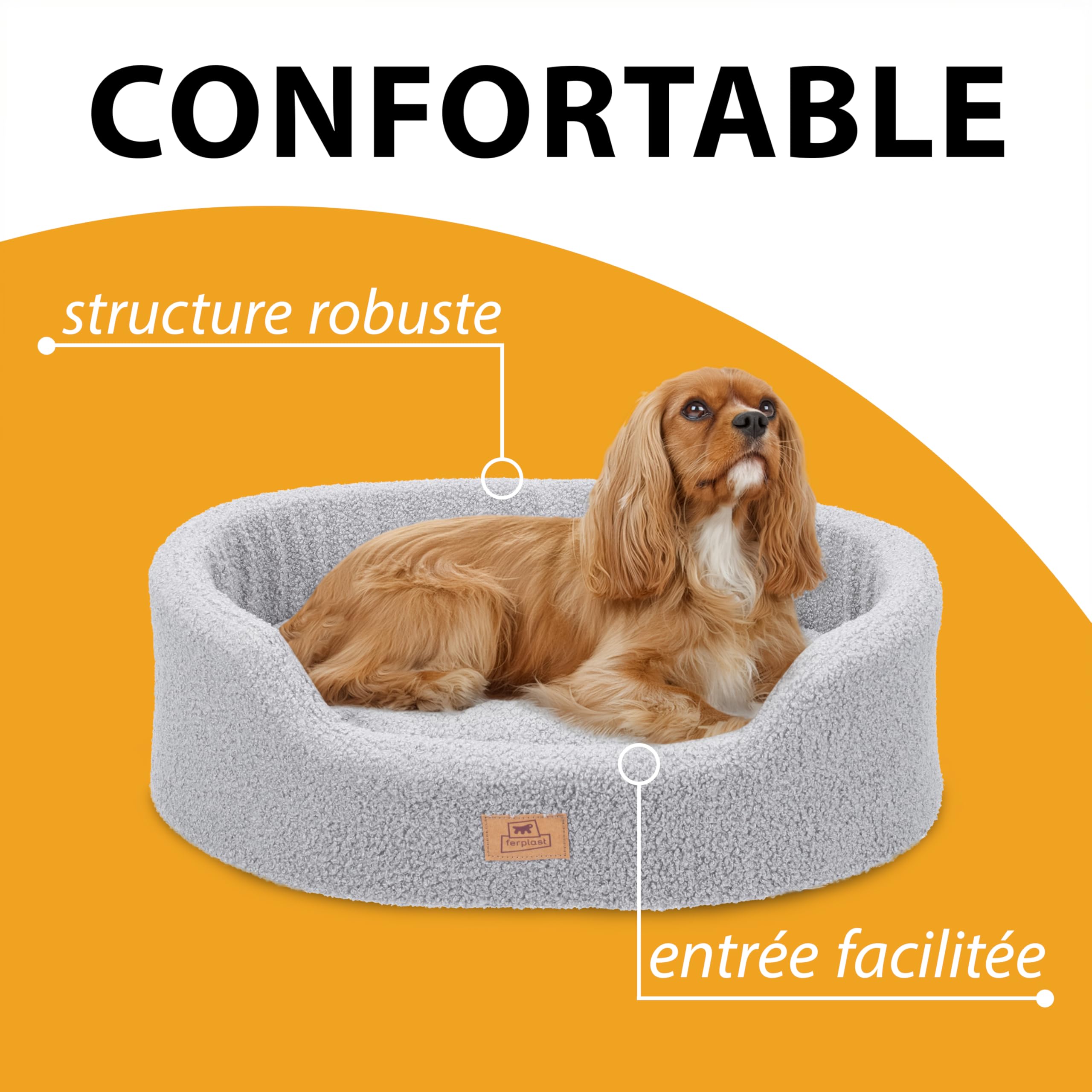 Ferplast Coussin pour Chien de Taille Moyenne, Panier pour Chat, Tissu bouclé synthétique Lavable, Rembourrage Moelleux, 65 x 46 x H 17 cm. Gris