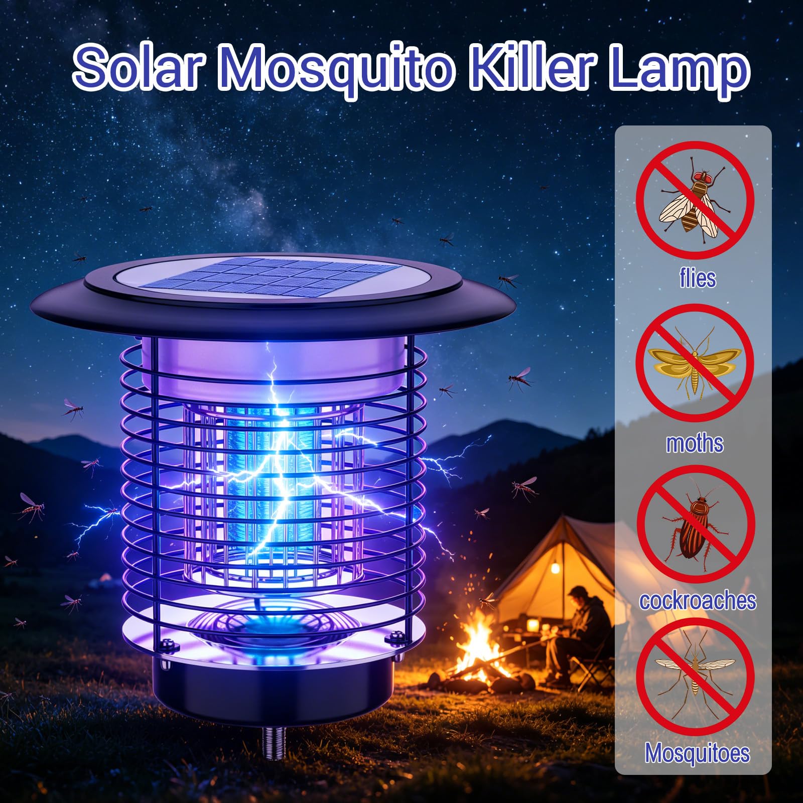 Lámpara solar antimosquitos 2 en 1 – 3500 V de alto voltaje, batería de 4400 mAh, cobertura de 150 ㎡ – IPX5 resistente al agua y luz UV – matainsectos eficaz con iluminación de jardín – para patio
