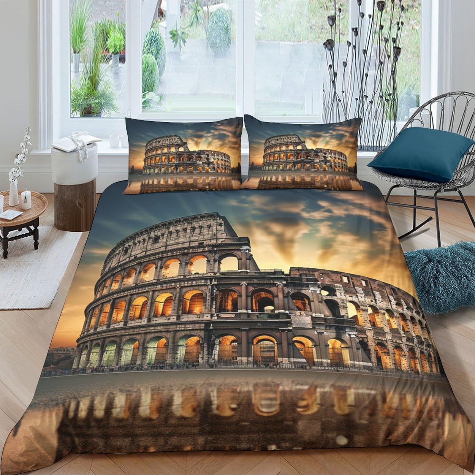 Juego de edredón de Coliseo 3D con funda nórdica de microfibra para cama King y 2 fundas de almohada
