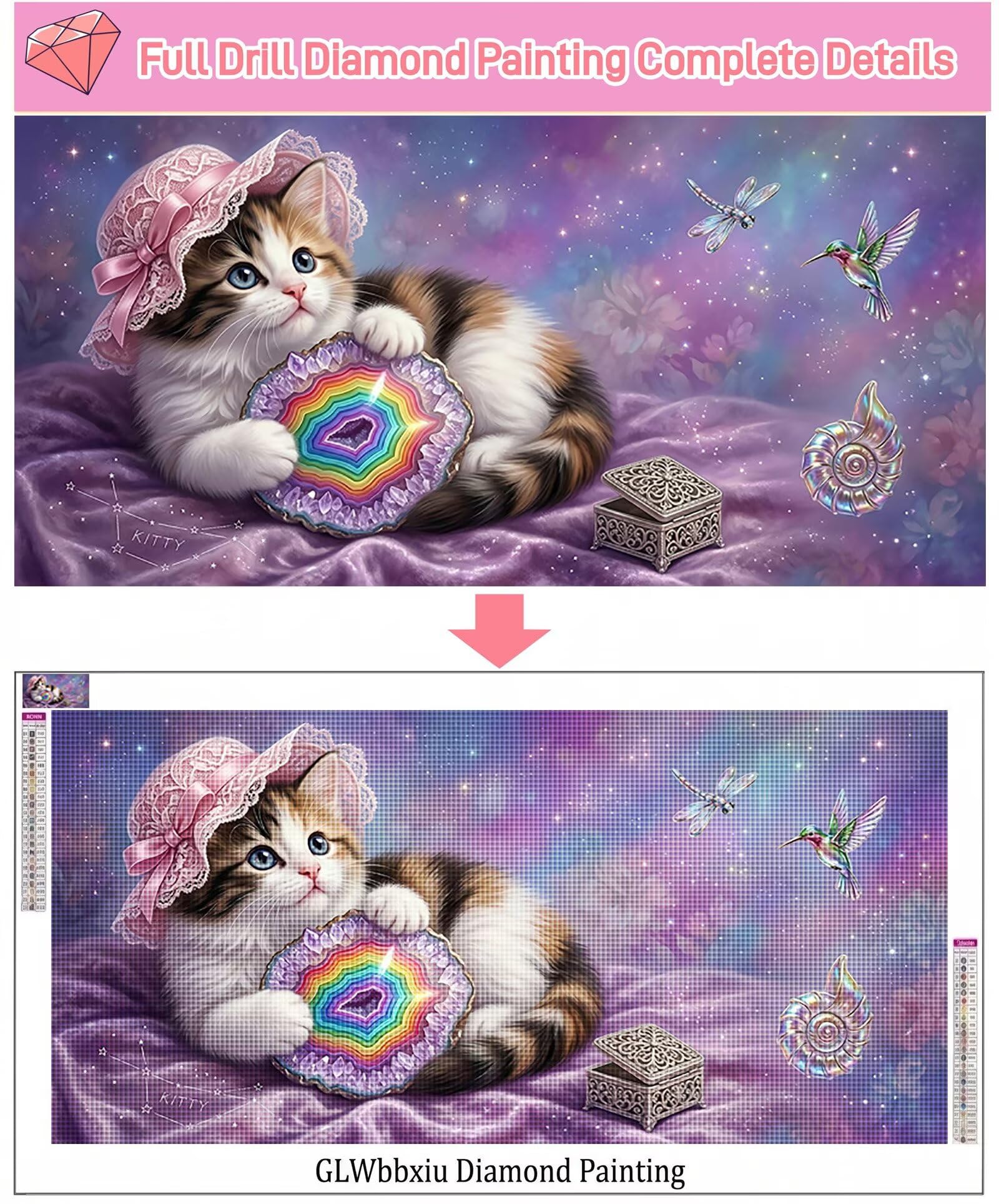 Diamond Painting Katze Diamant Painting Bilder, 5D Kolibri Eckige Steine Full Drill DIY Set Erwachsene Diamanten Kinder Bastelset, Kreatives für Erwachsene für Home Decor Wand Deko, 80x160cm, Cod-954