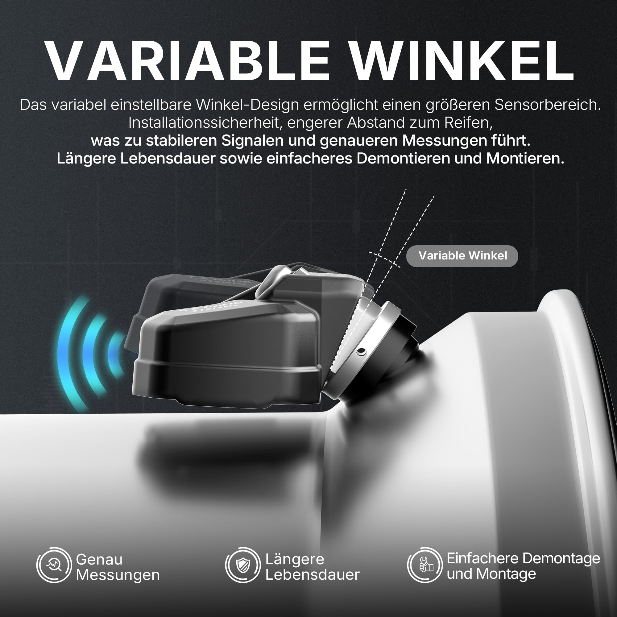4 Stück TPMS Reifendrucksensor RDKS Sensoren 433 MHz Vorprogrammiert | Mit Variablem Ventilwinkel für Ford,Nissan,Cadillac,Audi,Opel,OE 13581561,13598773,AD43360671AA