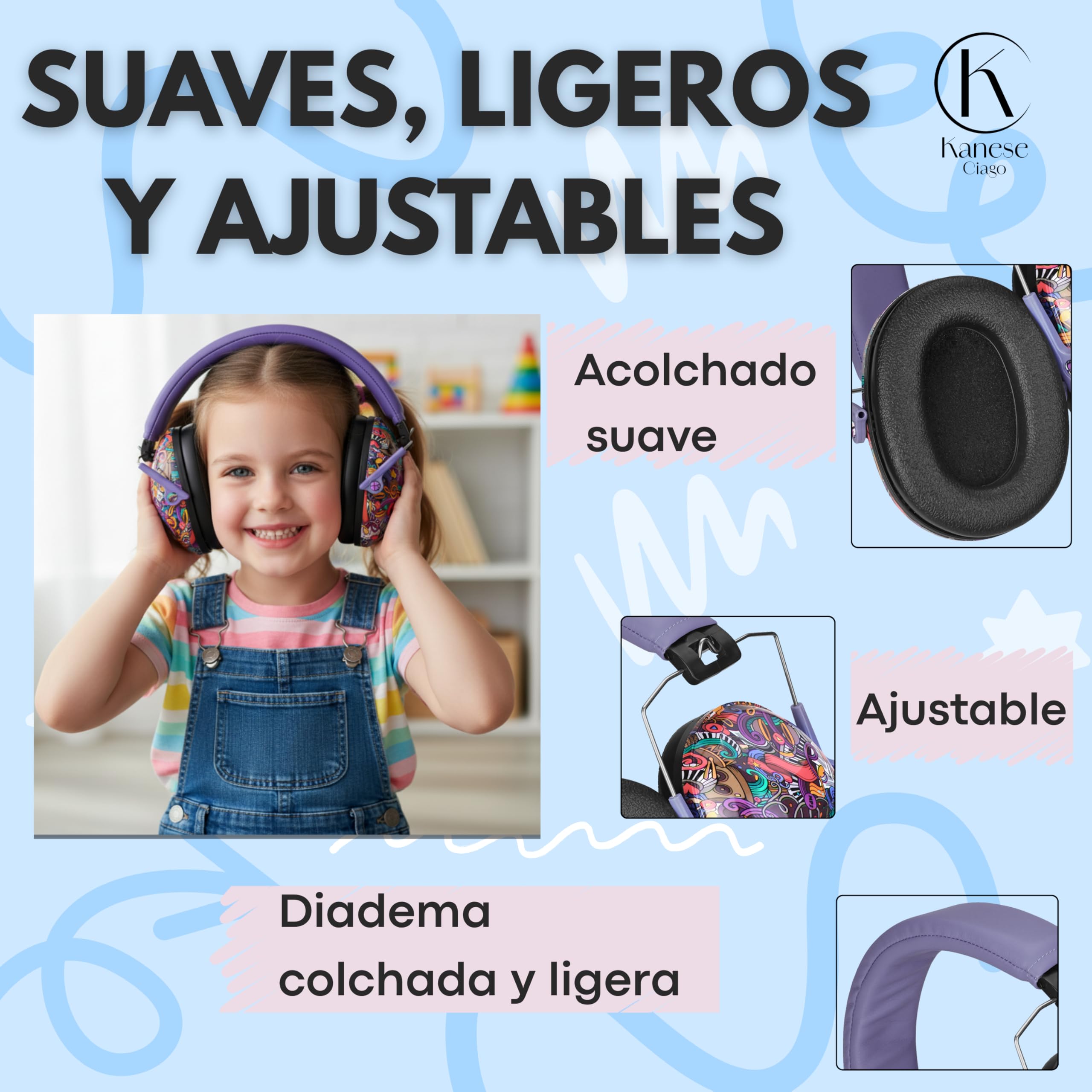 Cascos Antirruido para Niños 3-14 Años – SNR 28 dB; Protectores Auditivos Plegables y Ajustables; Orejeras Insonorizadas para Conciertos; Fuegos Artificiales, Estudio, Ideales para Autismo