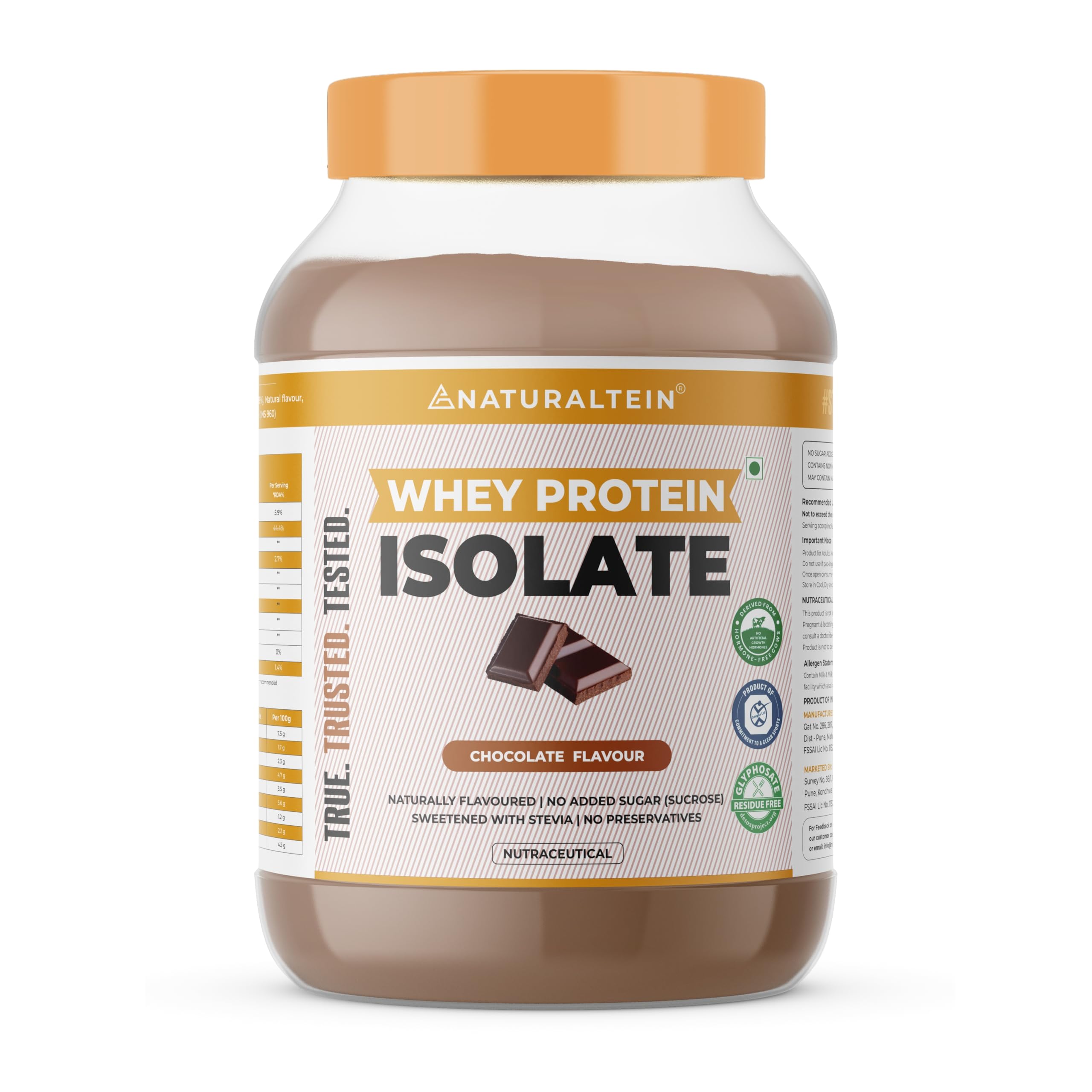 NATURALTEIN Natural whey Protein 30g Serving - 24g Protein, Isolate Chocolate - 1 kg (Naturally flavored, Non GMO, No Artificial Sweeteners)