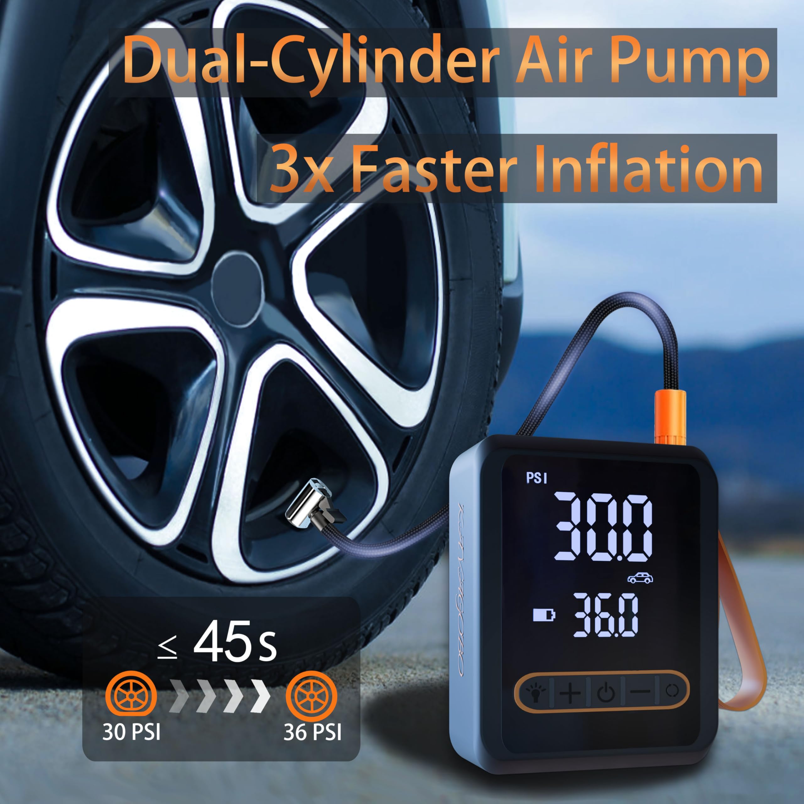 Compresor de aire portátil inflador de neumáticos, bomba de aire digital inalámbrica de 150 PSI con luz LED y medidor de presión para neumáticos de coche, motocicleta, bicicleta