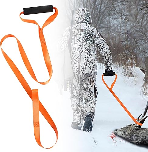 HOYDATE Arnés de ciervo naranja de 4.9 pies, cuerda de remolque de ciervo, arrastre y arnés de ciervo, accesorios de caza con mango de agarre cómodo