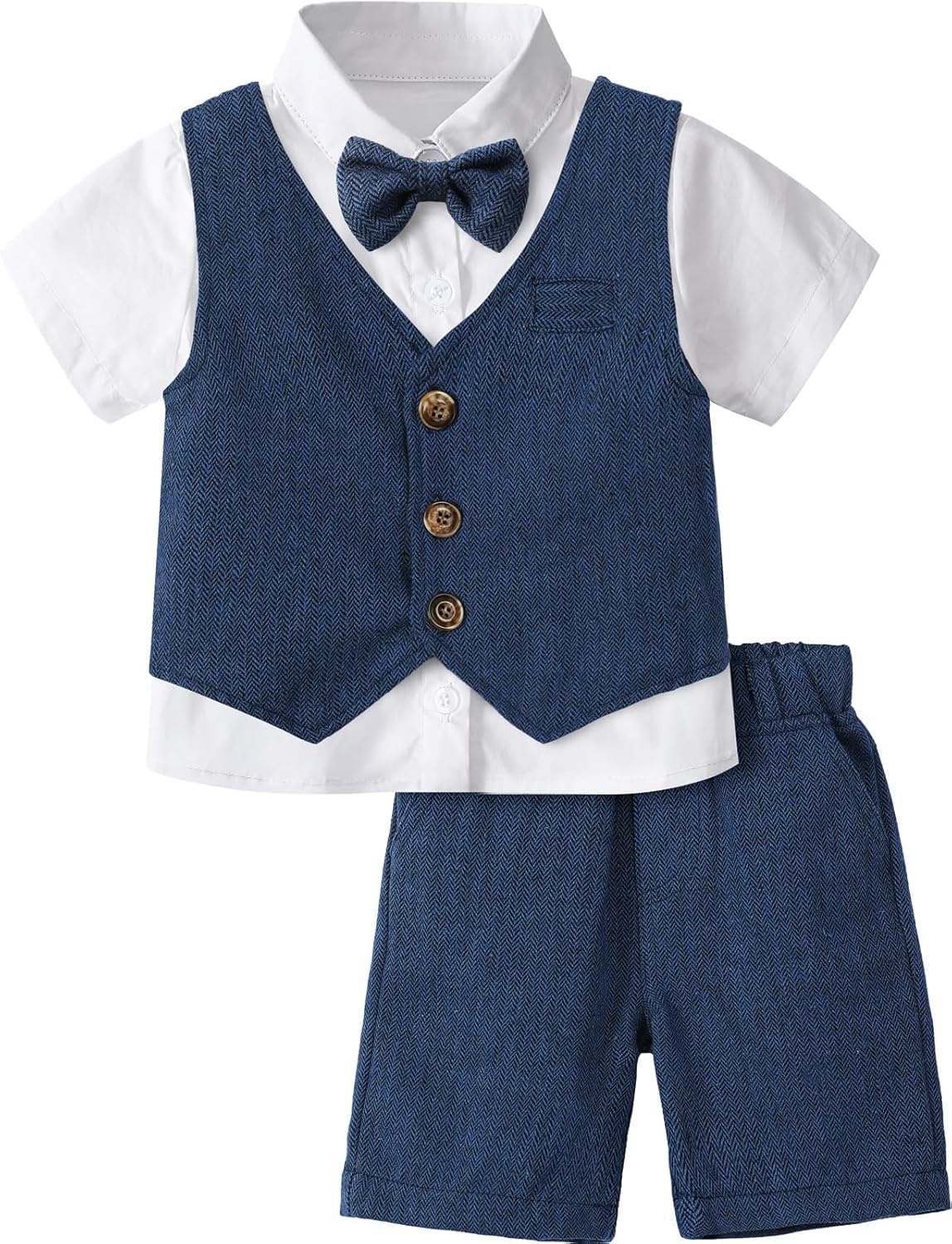 A&J DESIGN Toddler Boy Suit Set 4pcs Shirt, Vest, Shorts, Bow Tie 12M-6Y