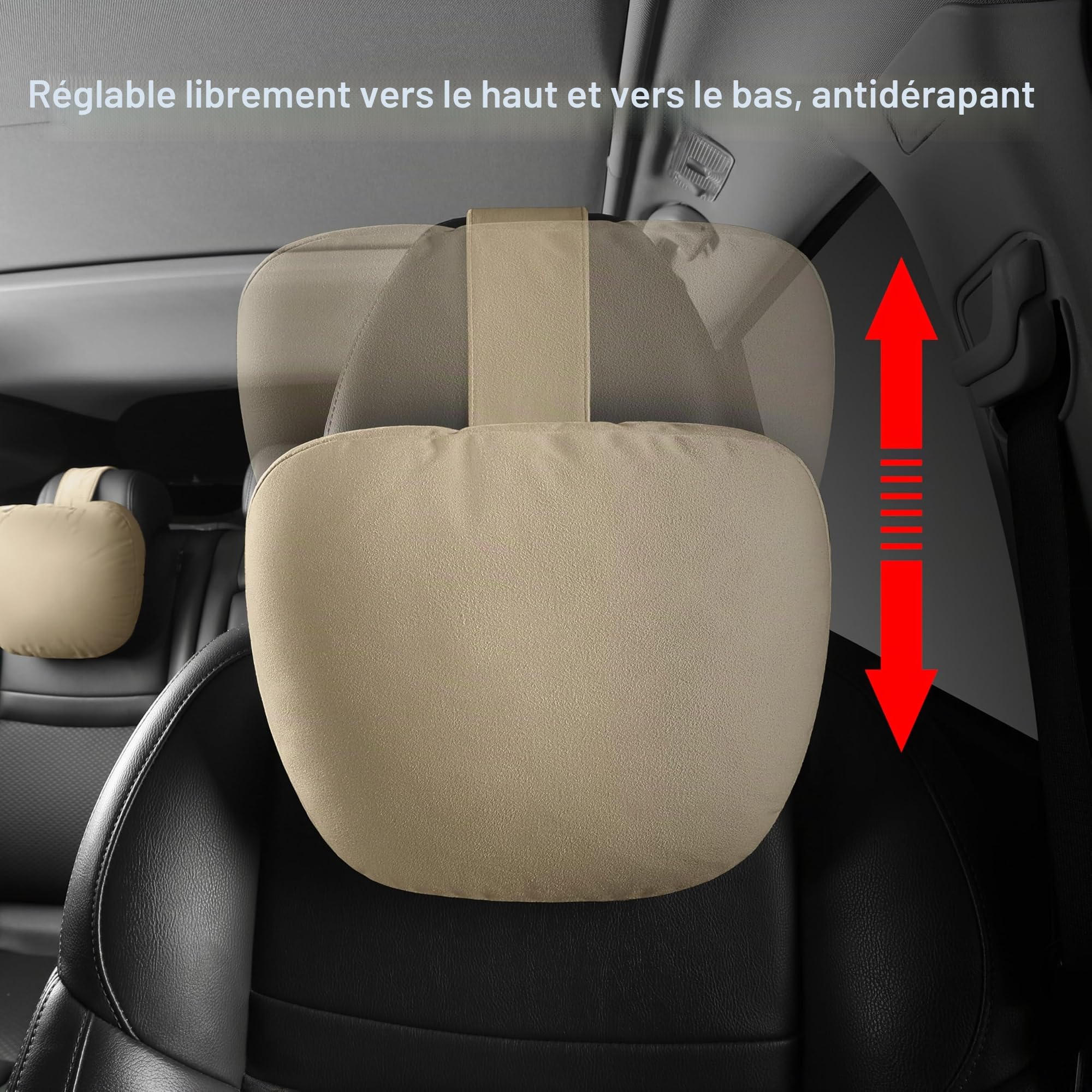 2pce Coussins de Nuque de Voiture pour siège de conducteur, Velours en Microfibre, Polyester à Base de Plantes, épaisseur/Hauteur réglable, 30 x 19 cm, Doublure intérieure remplissable
