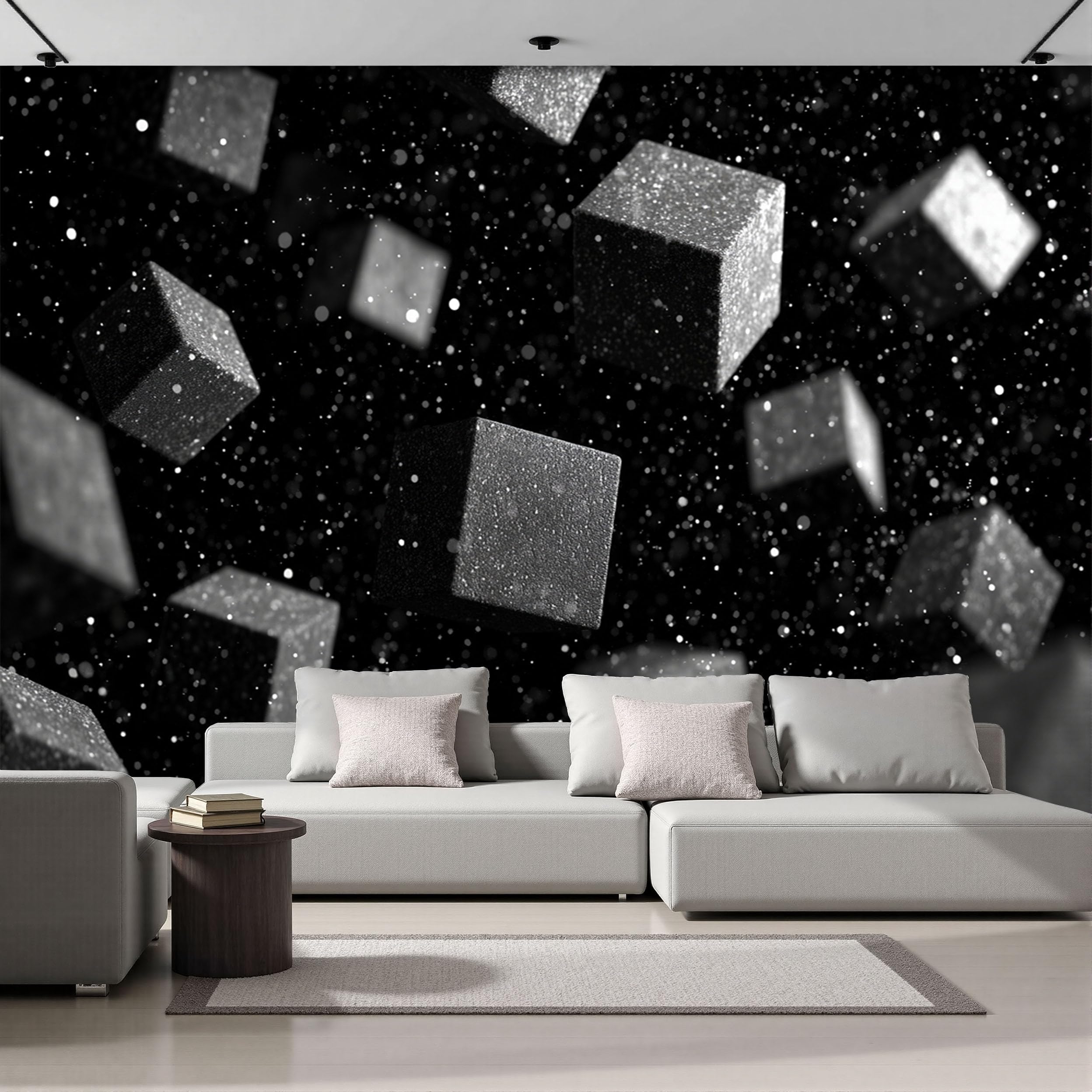 Papier peint blocs de béton noir revêtement mural salon moderne