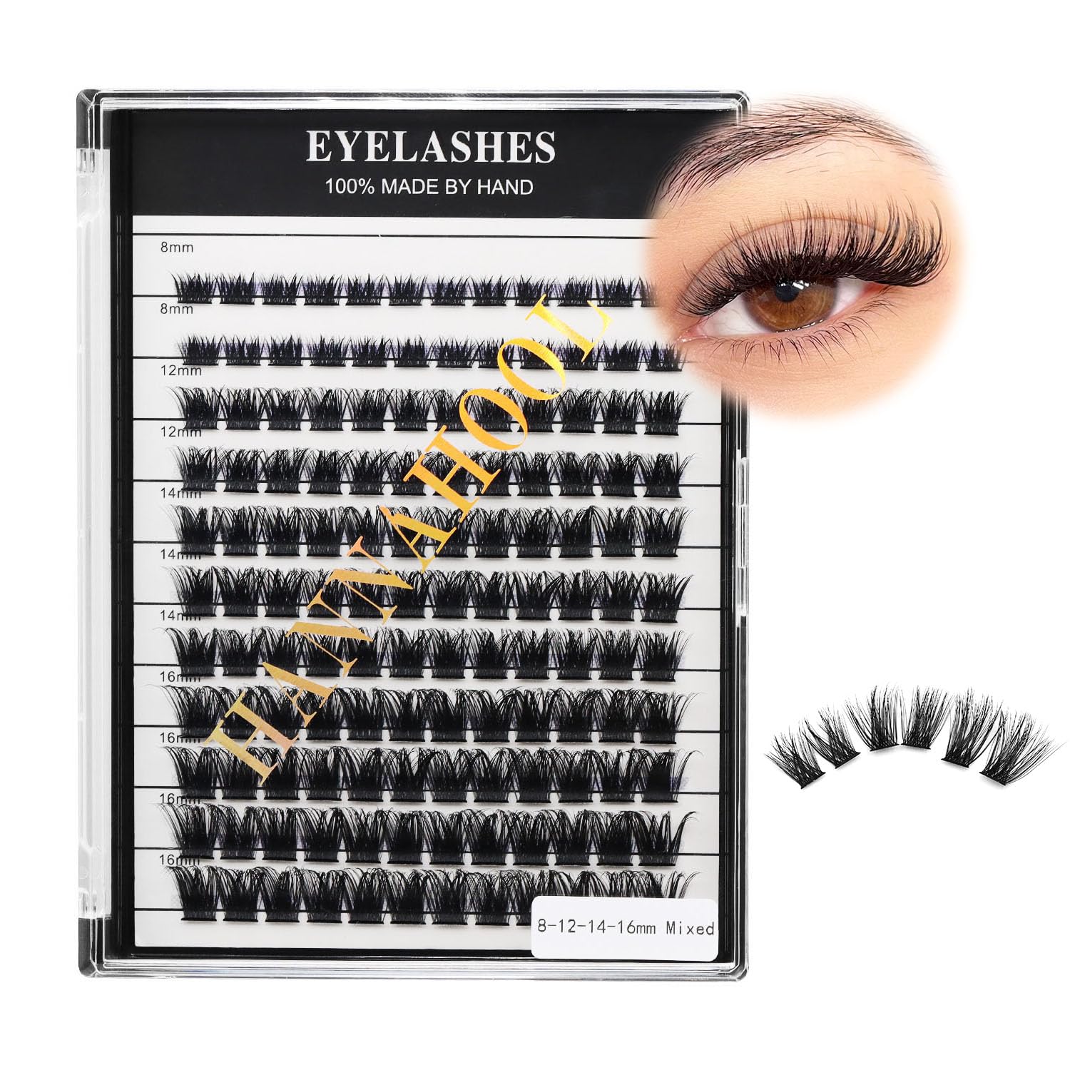 Mixed 8-12-14-16mm Wide Stem Individual False Eyelashes Soft Lightweight Natural Long Volume Eyelashes Extensions Makeup Cluster Lashes (mixed 8-12-14-16mm)