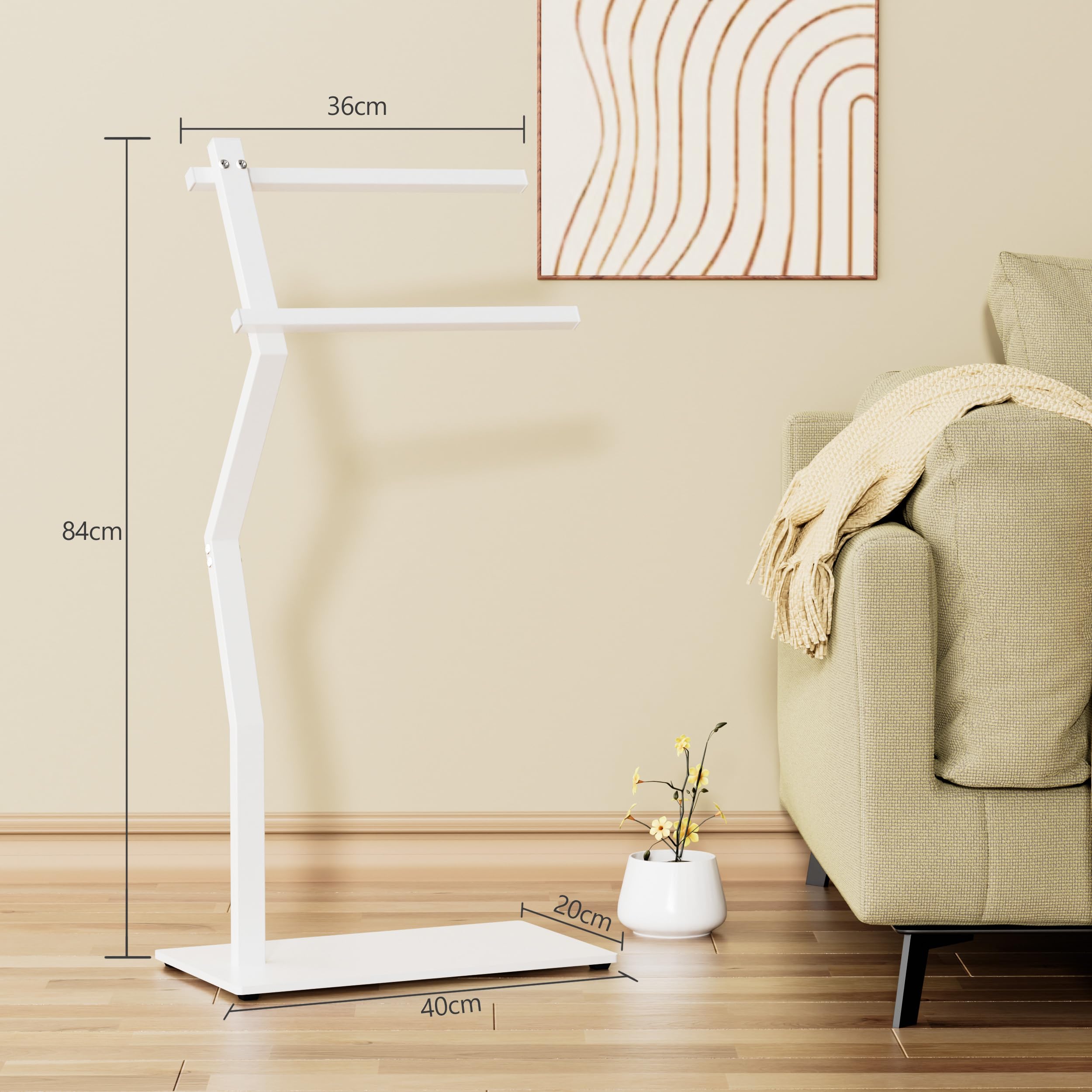OUTBROS Porte-Serviettes Salle De Bain,Porte-Serviettes Autoportant sur Pied,Convient pour Les Chambres De Salle De Bains,avec Deux Niveaux De Balustrades,40x20x84cm,Blanc,EYJ107W