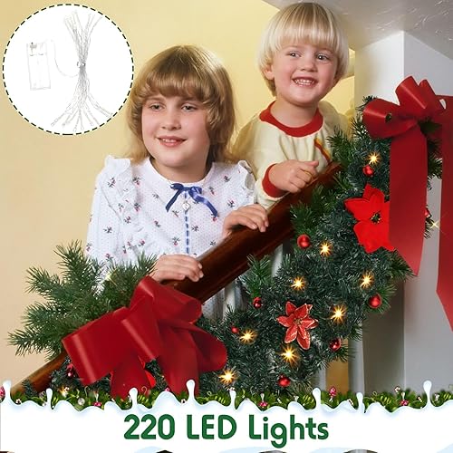 Miniatura 3 de Riceshoot 2 guirnaldas de Navidad preiluminadas de 9 pies con luces, plantas artificiales de vid de Navidad, funciona con pilas, 220 luces LED,